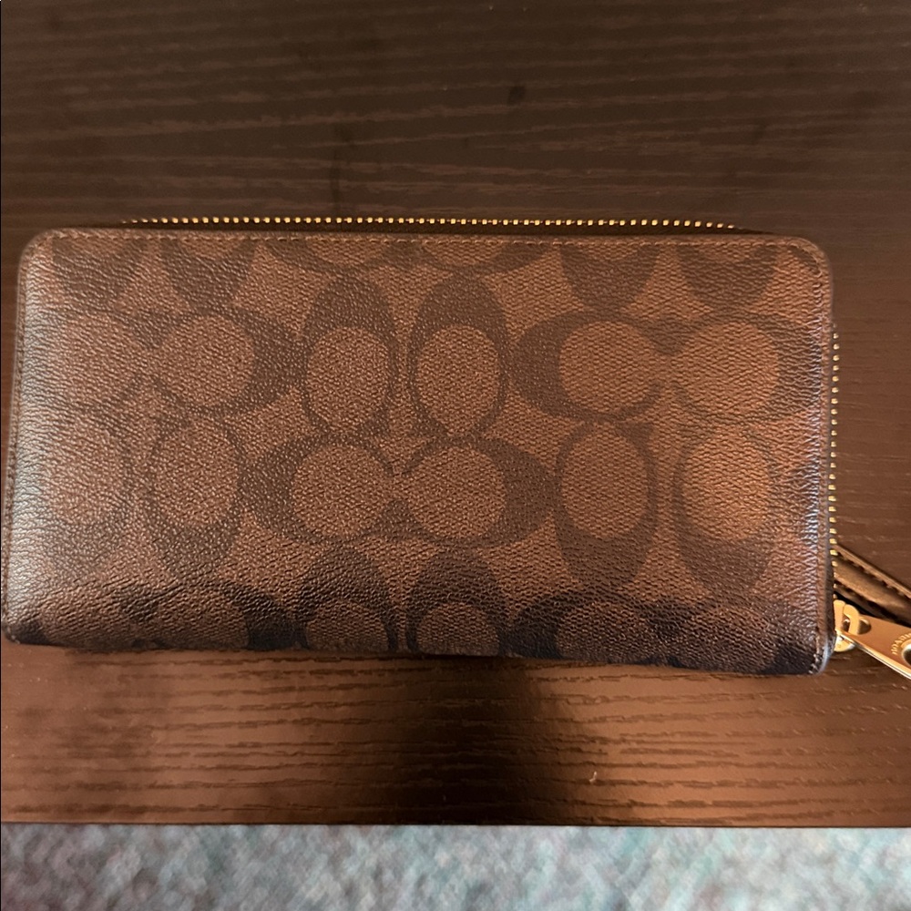 Coach Dark Brown Signature Wristlet - Picture 2 of 3